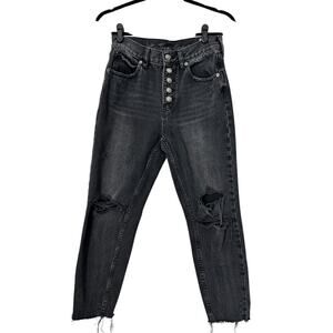 We The Free Jeans 26 Reg High Rise Black Destroyed Exposed Button Fly Raw Hem